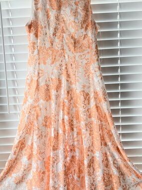 Danny & Nicole Peach and White Lace Floral A-Line Dress